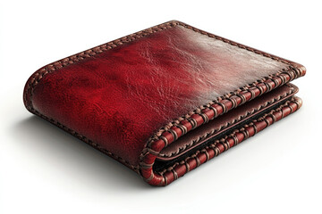High Resolution Burgundy Leather Wallet Against White Background