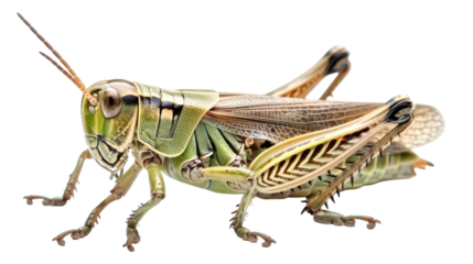 Green grasshopper perched naturally isolated on a white background