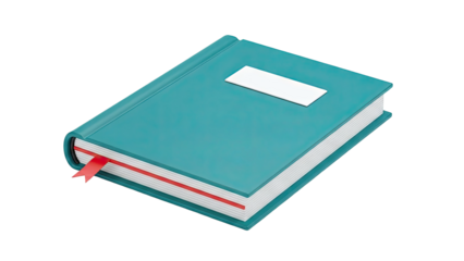 Teal Book with Red Bookmark and White Label