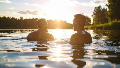 Serene Baptism Moment in Calm River at Sunset