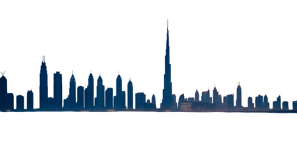 Dubai city skyline at night with illuminated skyscrapers and modern architecture