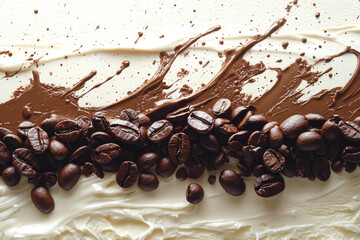 Artful Splatter Style with Coffee Beans and Cream Flow