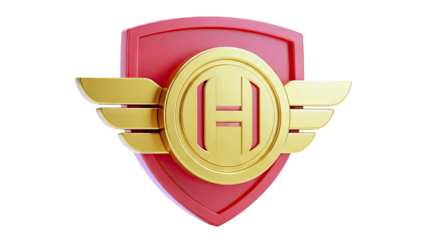 Red shield with golden wings and letter H emblem
