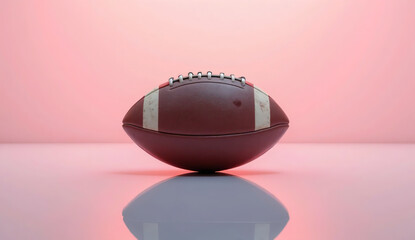 American football ball isolated on pink background with shadow reflection.
