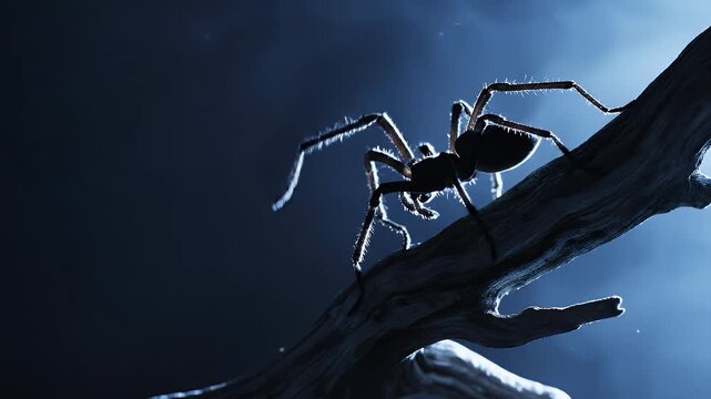 Spider theme silhouette, Dramatic black spider profile on a minimalist dark gradient background