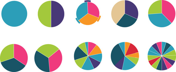 Vector Set of Pie Charts Showing Data Segmentation from Simple to Complex 