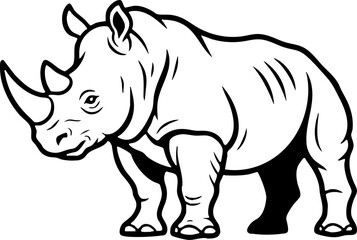 Obraz premium Rhinoceros Wildlife Animal Black Outline Illustration Vector Graphic