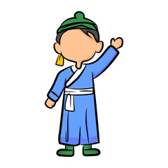 Cute Cartoon Character Waving in Traditional Attire