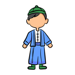 Cute Cartoon Boy Wearing Traditional Asian Clothing