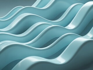 Wavy Blue Turquoise Abstract Background with Smooth Flowing Curves