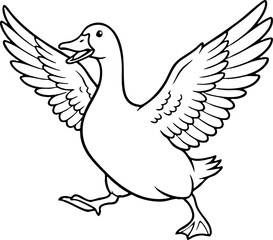 Obraz premium Outline Drawing of Walking Duck with Spread Wings