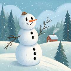 Obraz premium snowman illustration hand drawn digital art digit