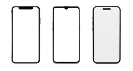 Smartphone Screen Mockups Set with Different Notch Styles Isolated on White Background