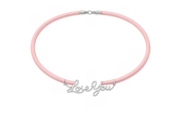 Pink choker necklace with 'love you' pendant on transparent background