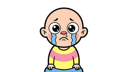 Obraz premium A distressed cartoon child crying with tears, expressing sadness and emotional pain, from a frontal viewpoint