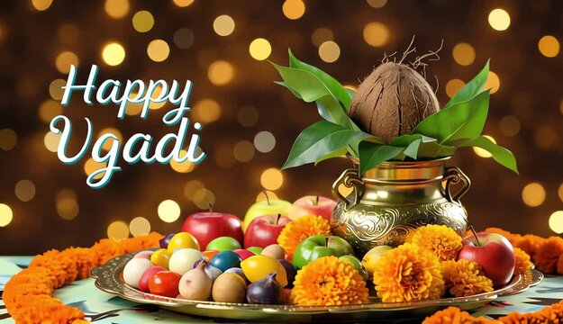 Happy Ugadi Festival Celebration with Traditional Decorations