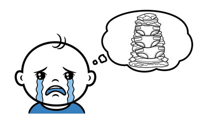 Obraz premium A crying baby thinks of a stack of pancakes in a thought bubble above their head