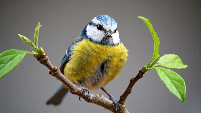 Blue tit on branch eating seed
