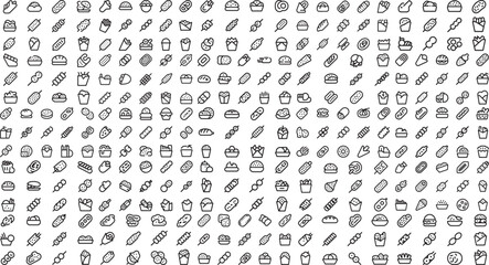 A collection of various food and drink icons in a grid pattern on a white background