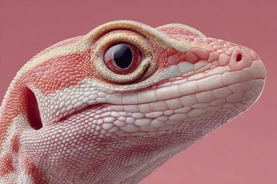 A lizard in a sweater displays a distinctive expression against a soft-colored background