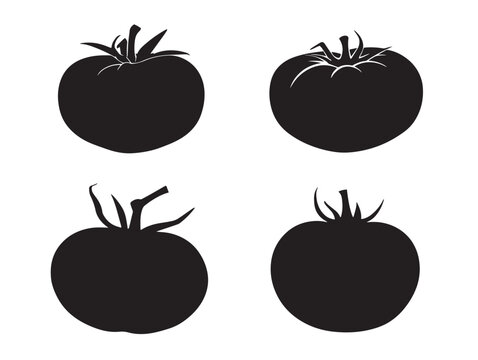 A nice set of four simple black tomato fruit silhouette vector icons