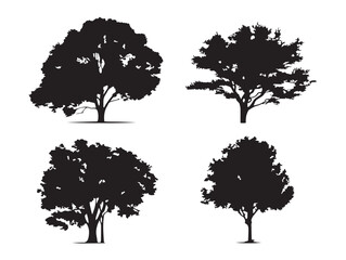 A nice collection of four lovely black full tree canopy silhouette vector icons