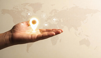 Global location mapping interactive hand gesture business environment digital concept creative viewpoint