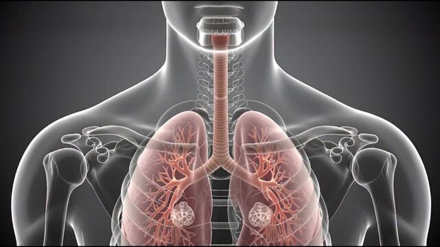 Detailed illustration of human lungs and respiratory system from a frontal viewpoint