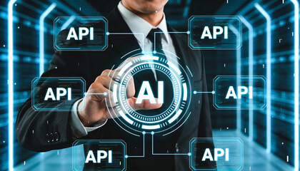 Api and ai integration for business solutions digital workspace infographic modern technology professional insight