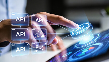 Innovative api interactions digital workspace technology showcase modern environment close-up perspective enhancing efficiency