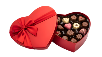 Valentine's day gift box of assorted chocolates isolated on transparent background