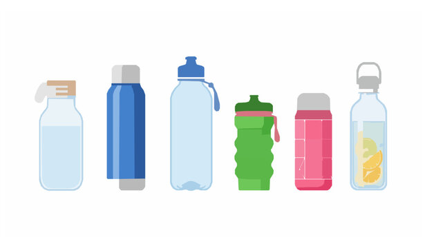 Modern and stylish water bottle vector set with unique reusable designs for fitness and lifestyle illustrations