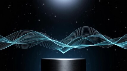 Visual representation of fluid dynamics in a dark environment with a glowing light source above a surface, showcasing liquid motion and waves - Powered by Adobe