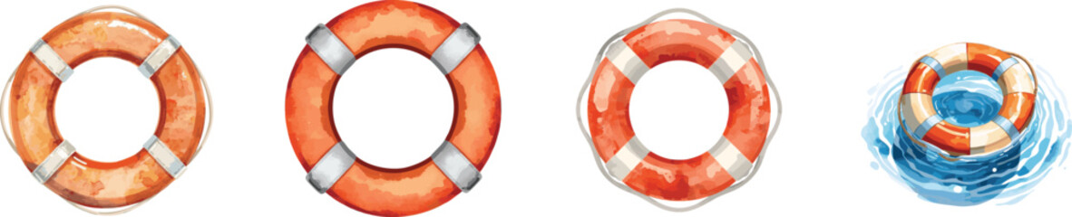 Watercolor Lifesaver Icon Glyph Set Isolated on white background