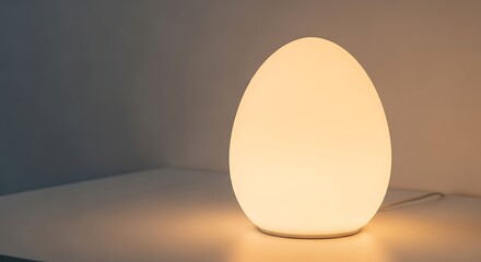 Warm egg shaped lamp glowing softly on table indoors