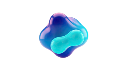 Abstract 3D liquid shapes in blue and teal