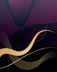 Luxury abstract background with flowing gold lines on dark purple