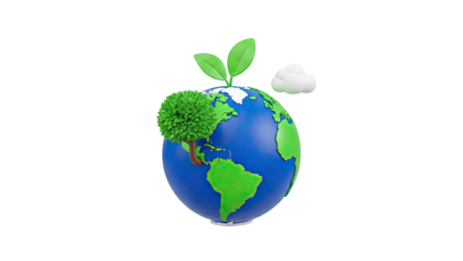 Cartoon Earth with Tree and Cloud