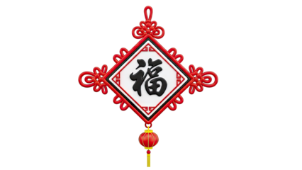 Chinese "Fu" Knot Ornament with Lantern