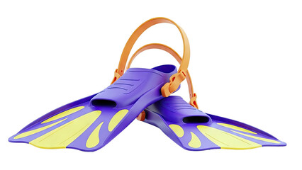 Purple and Yellow Swim Fins with Orange Straps