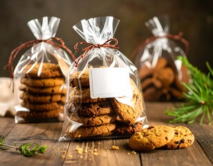 Handmade Cookies in Transparent Bag with Label