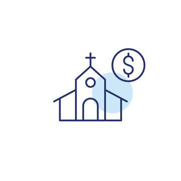 Church and dollar. Religious donations and budget. Pixel perfect, editable stroke vector icon
