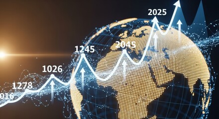 Global Business Growth Projection with Ascending Graph, Representing Financial Success and International Market Expansion