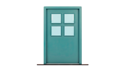 Teal door with four glass panels