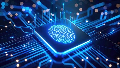 biometric authentication with fingerprint scan. Digital identity, cybersecurity, data protection concept, online access, secure authorization, privacy, encryption