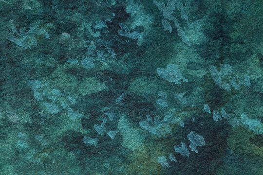 Abstract art emerald and dark teal watercolor texture background with camouflage pattern. Macro backdrop