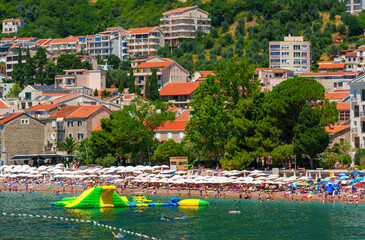 Summer resort beach scene Petrovac Montenegro