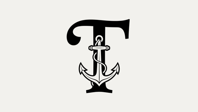 Black Anchor Letter T Nautical Symbol.