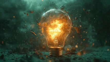 Burning Lightbulb Idea in Chaotic Environment lightbulb idea burning concept creativity innovation