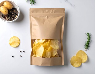 Handmade potato chips in resealable kraft paper pouch